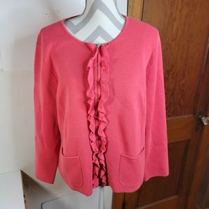 Womans Talbots Zip Front Cardigan Ruffles Cotton/Rayon Front Pockets Size XLP